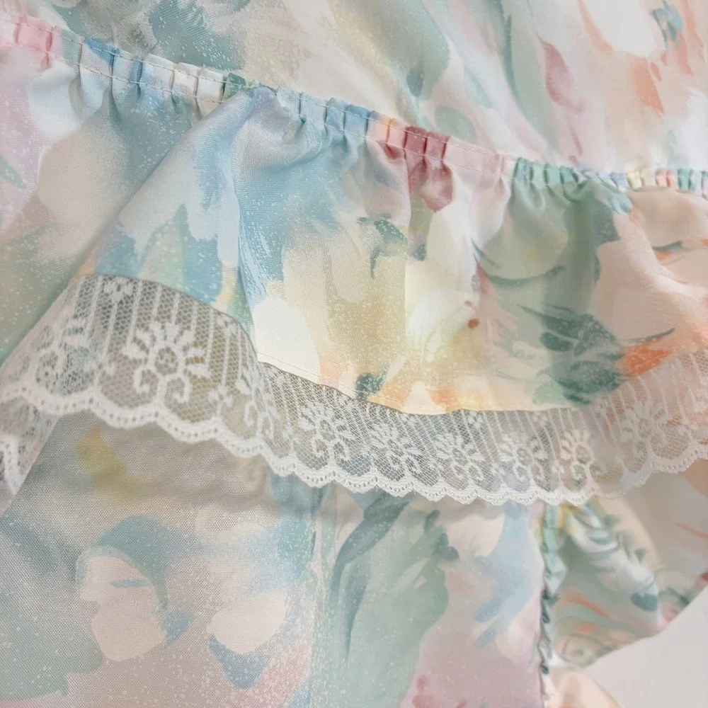 Excell Home Vintage 90s TOPPER Pastel Floral Ruffle Shower Curtain Lace 70x72
